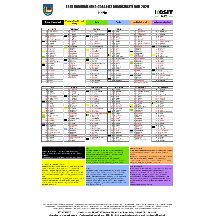 30.12.2025 Harmonogram vývozu na rok 2026